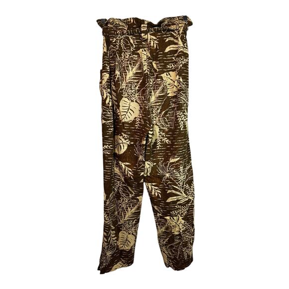 Urban Outfitters Linen Blend Tropical Print Wide Leg Pants Brown Small Bohemian - Picture 3 of 10